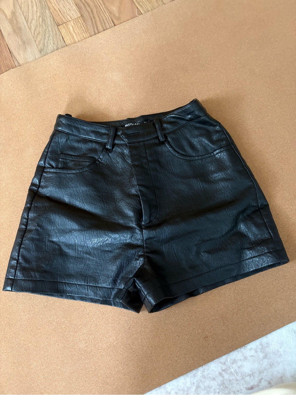 Nasty Gal Black Faux Leather High-Waist Shorts